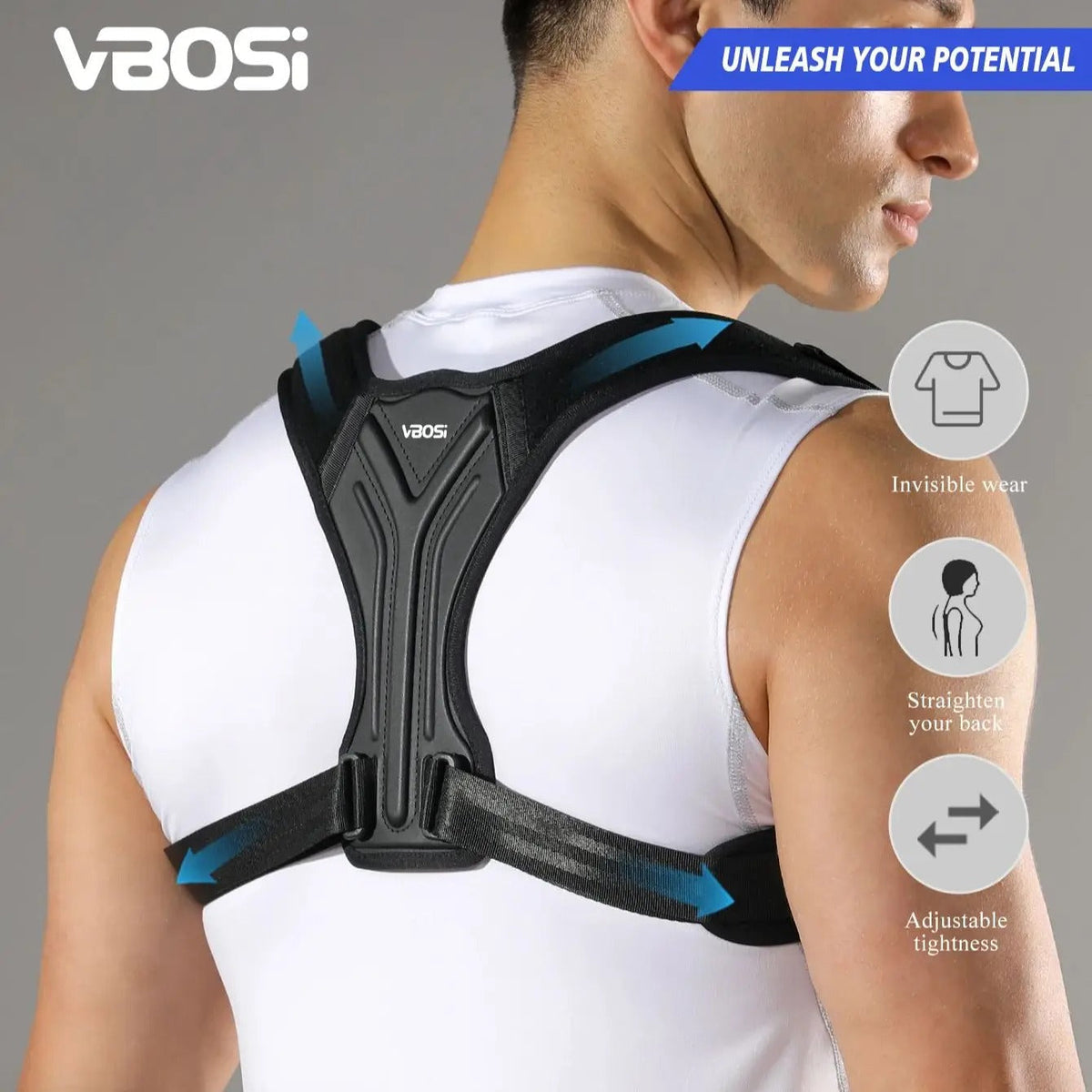 Adjustable Upper Back Support Sporty Shoulder Belt Posture Corrector for Women Men